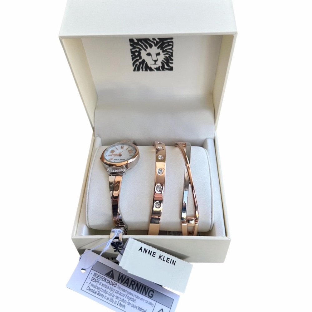 Anne Klein Women’s Premium Crystal Accented Bangle Watch & Bracelet Set - NWT